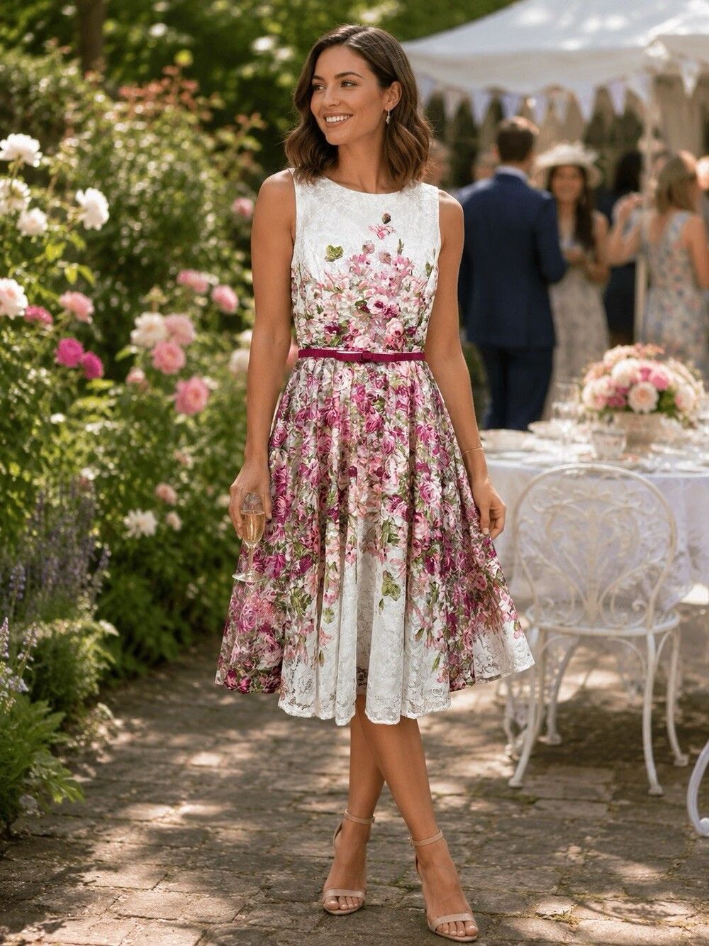 Danny & Nicole Floral Sleeveless Fit & Flare Dress 10 Pink Ivory Lace NWT